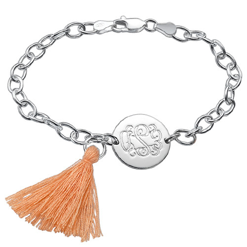 Engraved Monogram Bracelet with Tassel Charm