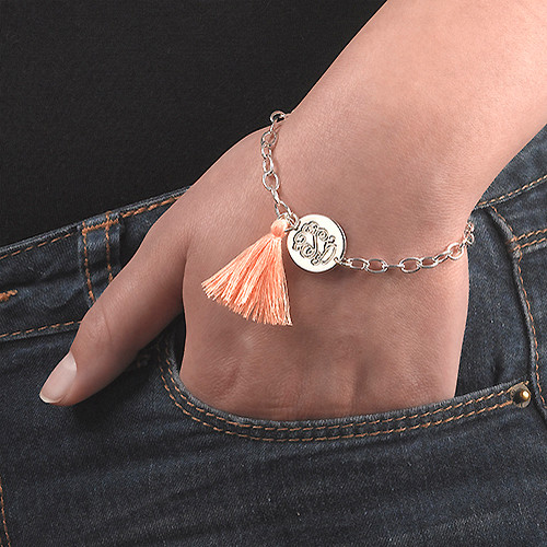 Engraved Monogram Bracelet with Tassel Charm