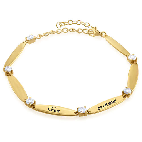 Engraved Mother Bracelet with Cubic Zirconia in Gold Plating