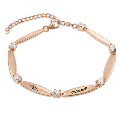 Engraved Mother Bracelet with Cubic Zirconia in Rose Gold Plating