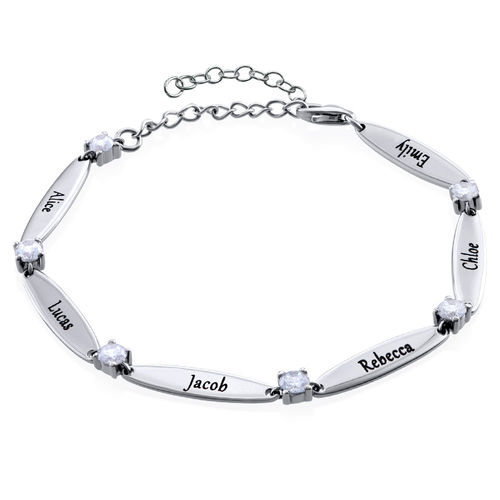 Engraved Mother Bracelet with Cubic Zirconia