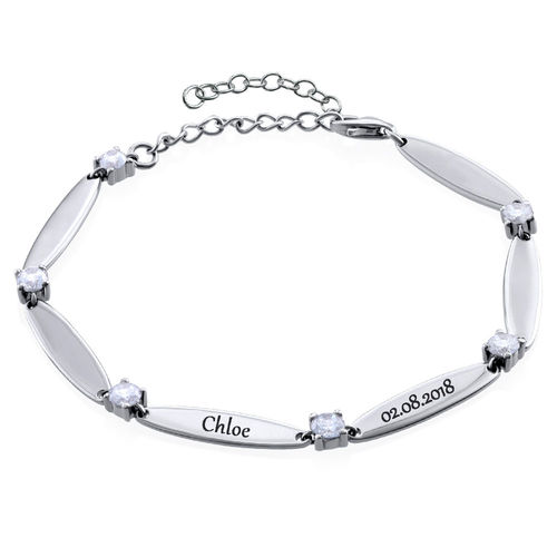 Engraved Mother Bracelet with Cubic Zirconia