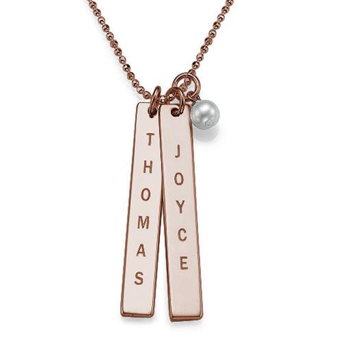 Engraved Name Tag Necklace with Freshwater Pearl - Rose Gold Plated