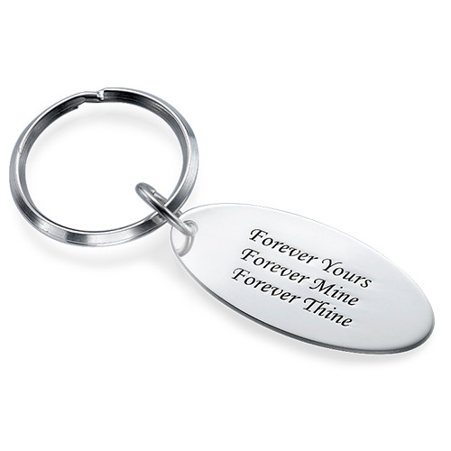 Engraved Oval Tag Keychain in Sterling Silver