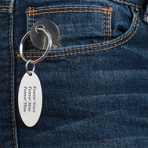 Engraved Oval Tag Keychain in Sterling Silver