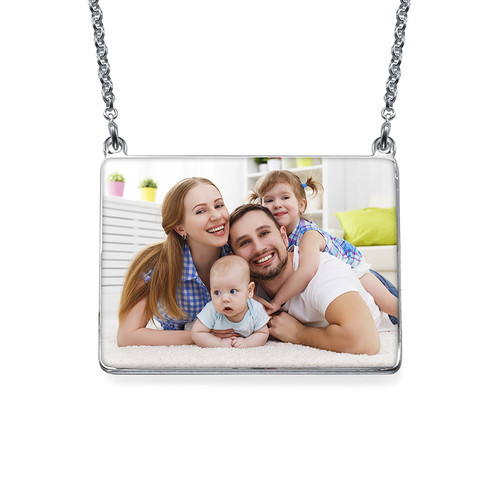 Engraved Photo Necklace - Rectangular Shaped