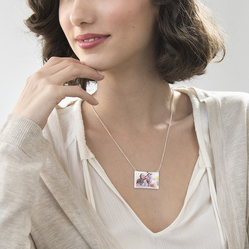 Engraved Photo Necklace - Rectangular Shaped