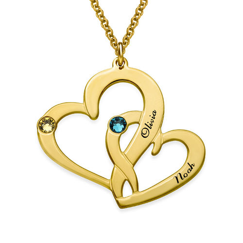 Engraved Two Heart Necklace with Gold Plating