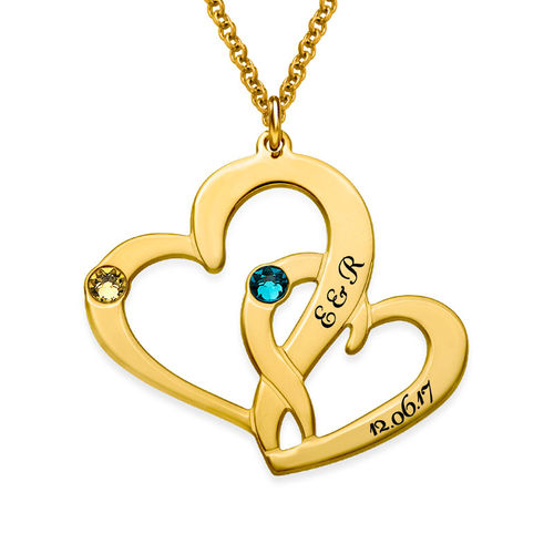 Engraved Two Heart Necklace with Gold Plating