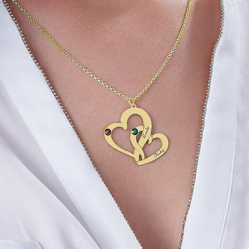 Engraved Two Heart Necklace with Gold Plating