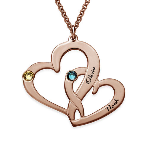 Engraved Two Heart Necklace with Rose Gold Plating