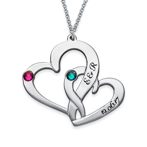 Engraved Two Heart Necklace in Sterling Silver