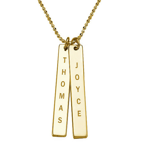 Engraved Vertical Bar Necklace in 10K Solid Gold