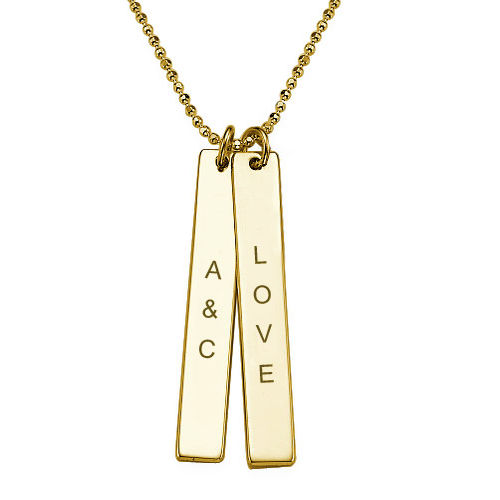 Engraved Vertical Bar Necklace in 10K Solid Gold