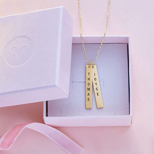 Engraved Vertical Bar Necklace in 10K Solid Gold