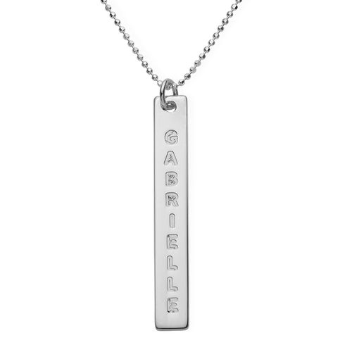 Engraved Vertical Bar Necklace in 10K White Gold