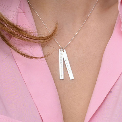 Engraved Vertical Bar Necklace in 10K White Gold