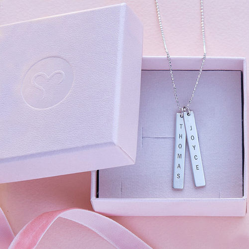 Engraved Vertical Bar Necklace in 10K White Gold