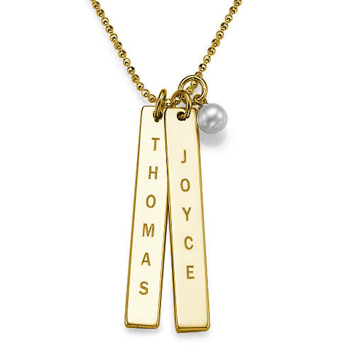 Engraved Vertical Bar Necklace with 18K Gold Plating