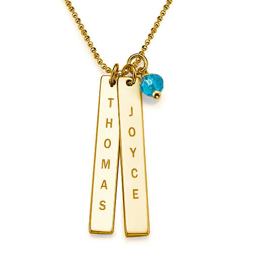 Engraved Vertical Bar Necklace with 18K Gold Plating