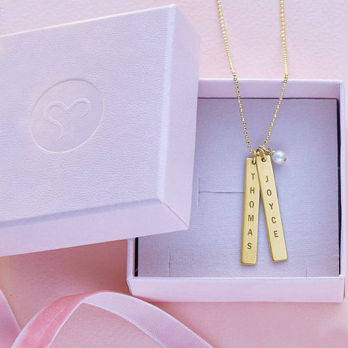 Engraved Vertical Bar Necklace with 18K Gold Plating