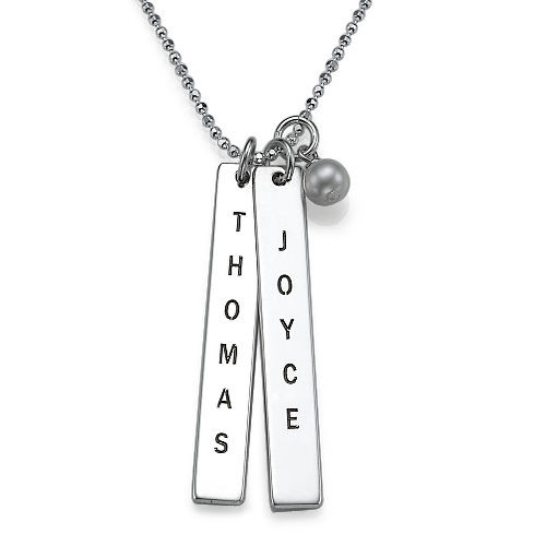 Engraved Vertical Bar Necklace in Sterling Silver