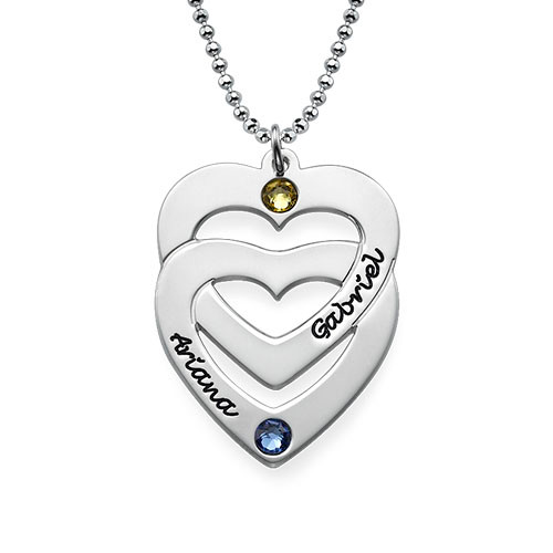 Engraved Vertical Heart in Heart Birthstone Necklace