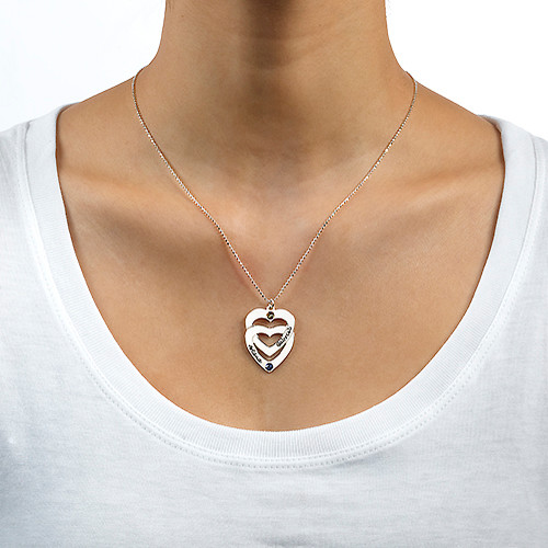 Engraved Vertical Heart in Heart Birthstone Necklace