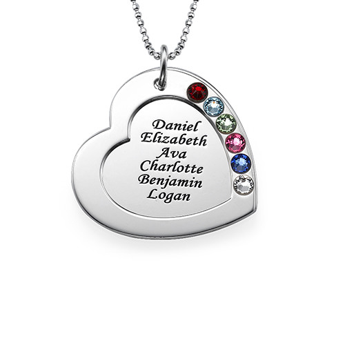 Family Heart Necklace with Birthstones