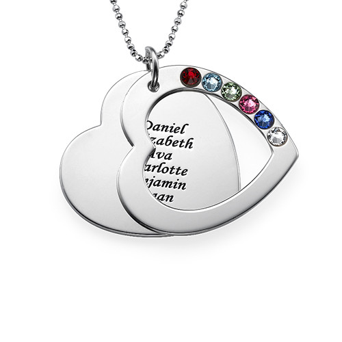 Family Heart Necklace with Birthstones