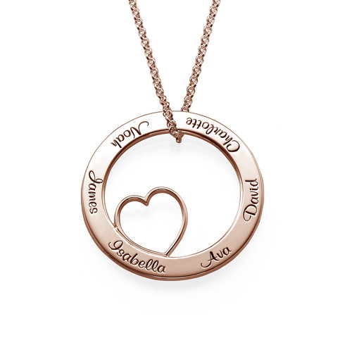 Family Love Circle Pendant Necklace - Rose Gold Plated