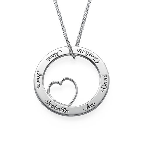 Family Love Circle Pendant Necklace in Sterling Silver