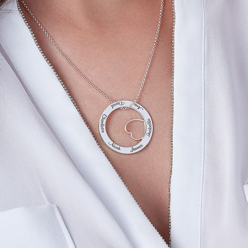 Family Love Circle Pendant Necklace in Sterling Silver