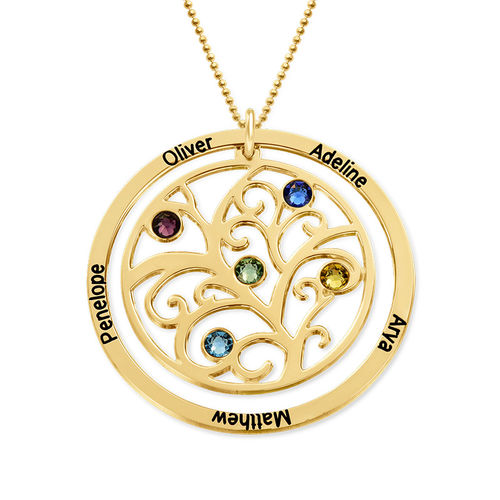 Family Tree Birthstone Necklace - 10K Yellow Gold