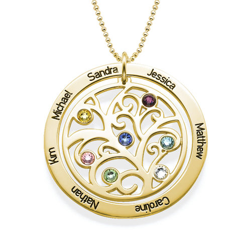 Family Tree Birthstone Necklace - 10K Yellow Gold