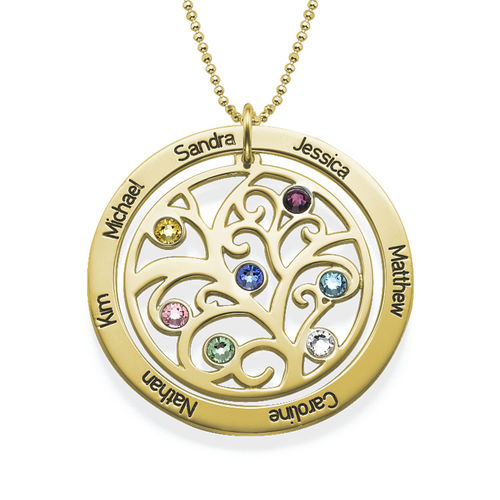 Family Tree Birthstone Necklace - 18k Gold Plated