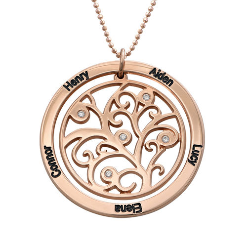 Family Tree Birthstone Necklace Rose Gold Plated  with Diamonds