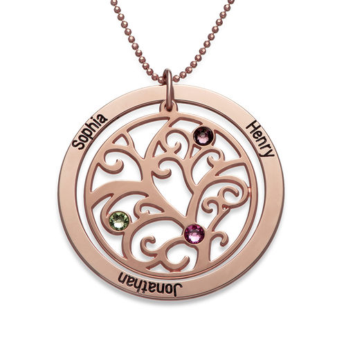 Family Tree Birthstone Necklace with Rose Gold Plating