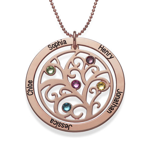 Family Tree Birthstone Necklace with Rose Gold Plating