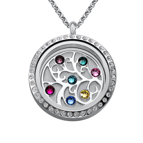 Family Tree Floating Locket with Birthstones