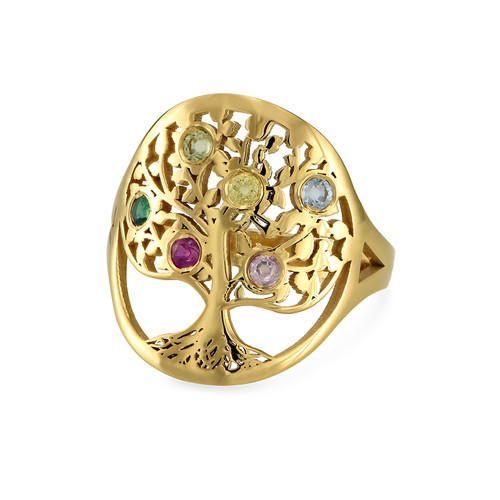 Family Tree Jewelry - Birthstone Ring with Gold Plating