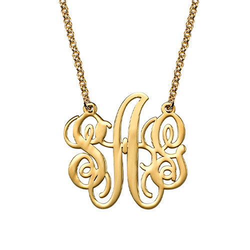 Fancy Monogram Necklace in 18k Gold Plating