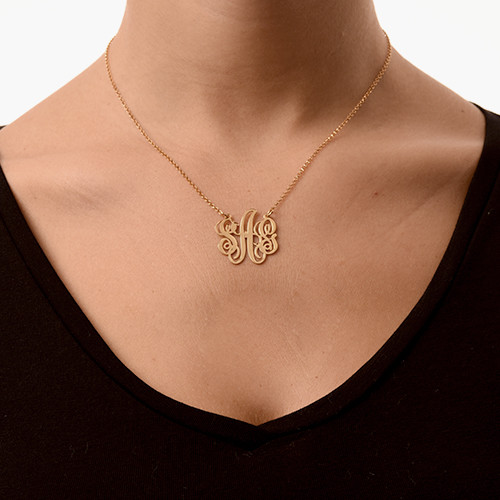 Fancy Monogram Necklace in 18k Gold Plating