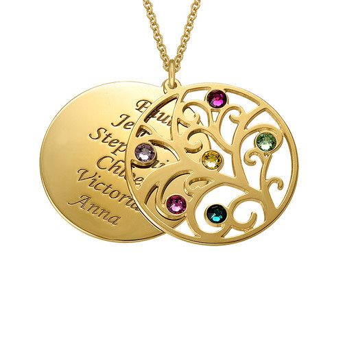 Filigree Family Tree Birthstone Necklace - Gold Plated