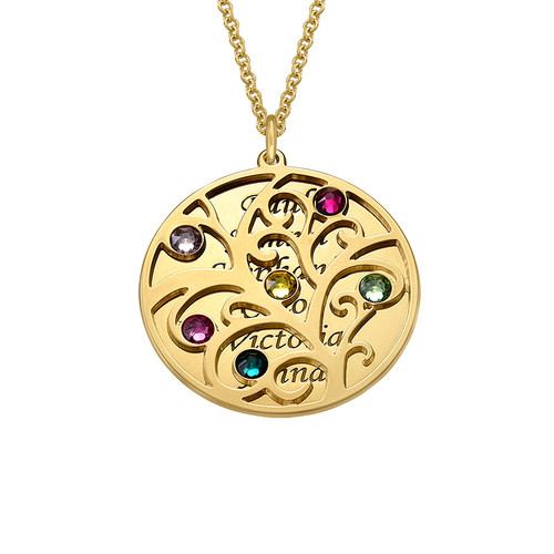 Filigree Family Tree Birthstone Necklace - Gold Plated