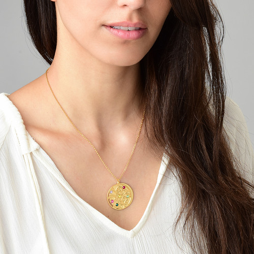 Filigree Family Tree Birthstone Necklace - Gold Plated