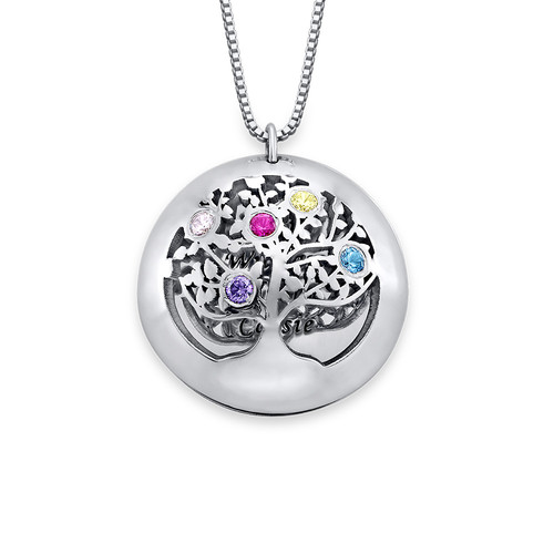 Filigree Family Tree Birthstone Necklace in Silver