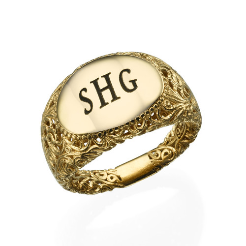 Filigree Signet Ring with Gold Plating