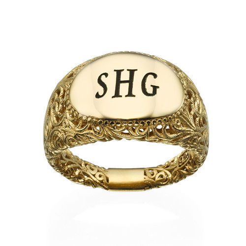 Filigree Signet Ring with Gold Plating