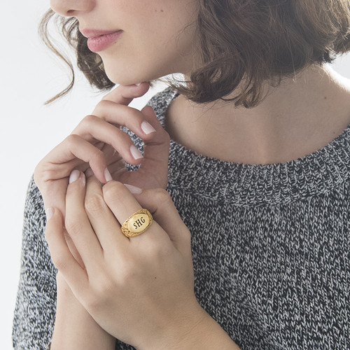 Filigree Signet Ring with Gold Plating